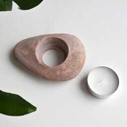 stone Tealight Holder, Ash Pink Candleholder, Pebble Coastal Rock Beach Tea Candle Holder - thumbnail 3