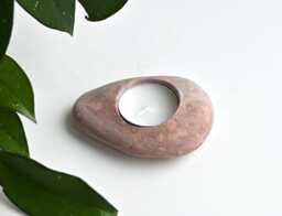 stone Tealight Holder, Ash Pink Candleholder, Pebble Coastal Rock Beach Tea Candle Holder - thumbnail 1