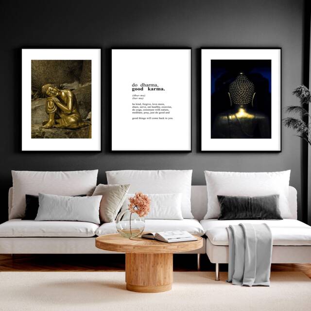 Buddha Wall Art Poster, Buddhist Set Of 3 Framed Wall For Boho Home Decor, Spiritual Yoga Gift, Zen - image 1