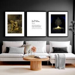 Buddha Wall Art Poster, Buddhist Set Of 3 Framed Wall For Boho Home Decor, Spiritual Yoga Gift, Zen - thumbnail 1