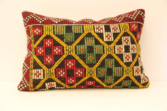 Kilim Lumbar Pillowcover 16x24 Turkish Textile Cushion Hand Made Decorative Home Design Throw Pillow Case Sofa Boho 4Kaf-13 - image 1
