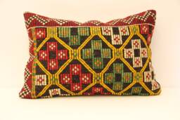 Kilim Lumbar Pillowcover 16x24 Turkish Textile Cushion Hand Made Decorative Home Design Throw Pillow Case Sofa Boho 4Kaf-13 - thumbnail 1