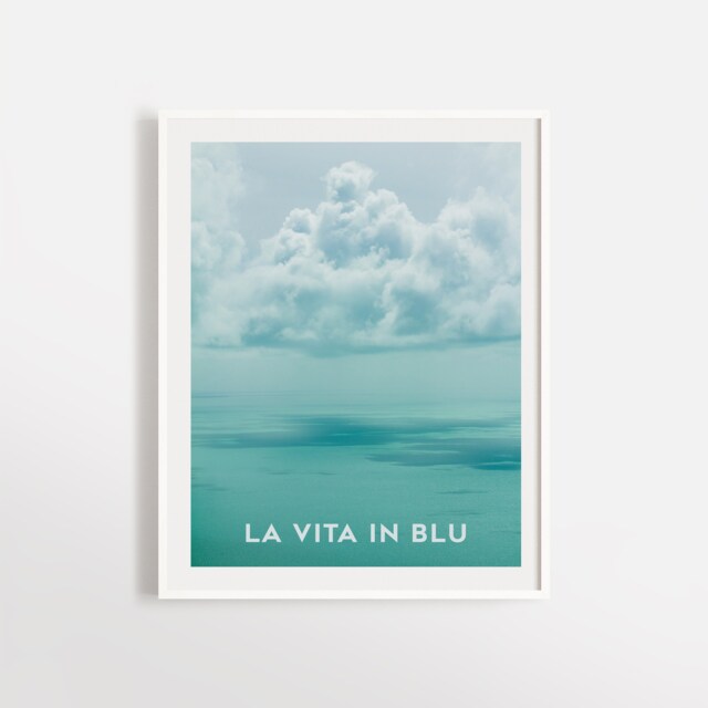 La Vita in Blu Art Print Minimalist Blue Water & Clouds Landscape - image 1