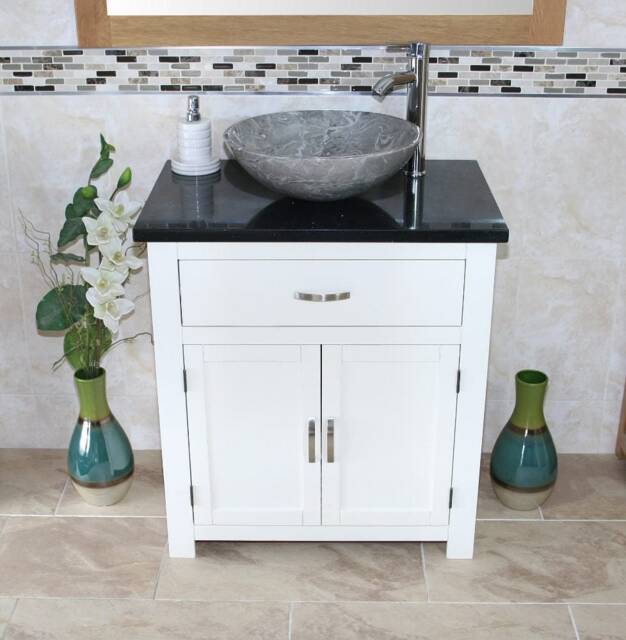 Bathroom Vanity White Painted Wash Stand Black Quartz Marble Stone Basin 502Pbqsbc - image 1