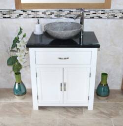 Bathroom Vanity White Painted Wash Stand Black Quartz Marble Stone Basin 502Pbqsbc - thumbnail 1