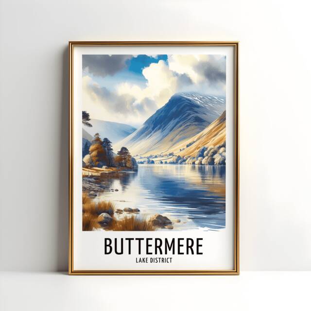 Buttermere Travel Print - Watercolour Poster Design - Wall Artwork Lake District UK Gifts Home Decor Art Gift Picture - image 1