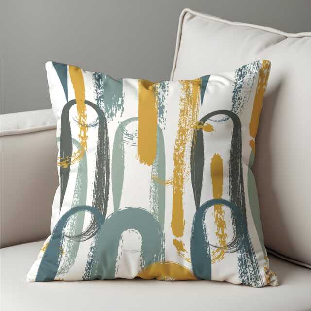 Modern Brushstroke Cushion Cover, Mustard & Teal Abstract Throw Pillow Artistic Arch Pattern Decor, Contemporary Sofa Accent - image 1