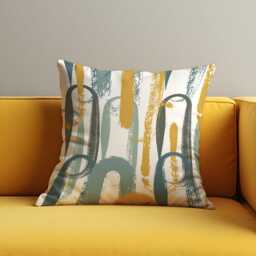 Modern Brushstroke Cushion Cover, Mustard & Teal Abstract Throw Pillow Artistic Arch Pattern Decor, Contemporary Sofa Accent - thumbnail 3