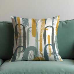 Modern Brushstroke Cushion Cover, Mustard & Teal Abstract Throw Pillow Artistic Arch Pattern Decor, Contemporary Sofa Accent - thumbnail 2
