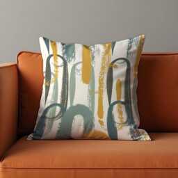 Modern Brushstroke Cushion Cover, Mustard & Teal Abstract Throw Pillow Artistic Arch Pattern Decor, Contemporary Sofa Accent - thumbnail 4