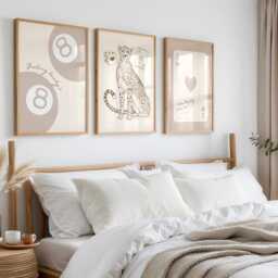 3 Set Feeling Lucky 8 Ball Beige Poster, How Are We Playing Card Print, Leopard Trendy Aesthetic Retro Wall Art - thumbnail 3