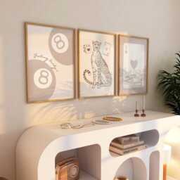 3 Set Feeling Lucky 8 Ball Beige Poster, How Are We Playing Card Print, Leopard Trendy Aesthetic Retro Wall Art - thumbnail 2