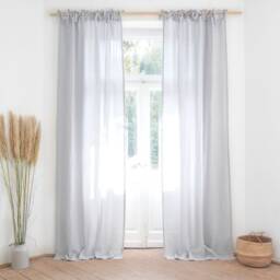 Light Gray Linen Curtain Panel With Ribbon Ties, Airy Medium Weight - thumbnail 2