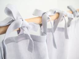 Light Gray Linen Curtain Panel With Ribbon Ties, Airy Medium Weight - thumbnail 1