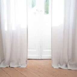 Light Gray Linen Curtain Panel With Ribbon Ties, Airy Medium Weight - thumbnail 3