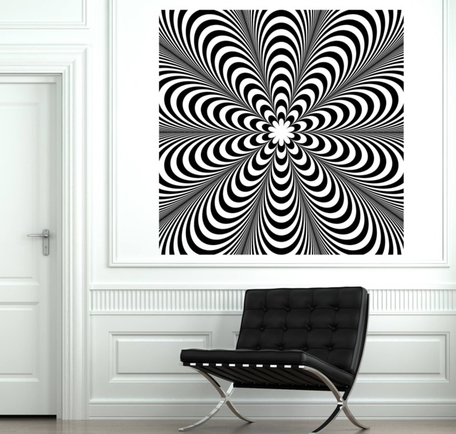 Wall Art Mural Black & White Optical Illusion With Striped Background Decor - #2665Dn - image 1