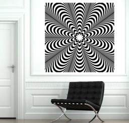 Wall Art Mural Black & White Optical Illusion With Striped Background Decor - #2665Dn - thumbnail 1