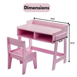 Kids Wooden Study Desk Chair Set Pink Gift Home Decor Bedroom Book Lover - thumbnail 4