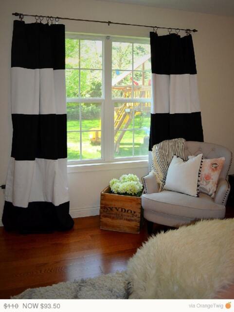 Custom Black & White Striped Cotton Curtains Color Block Decor - image 1