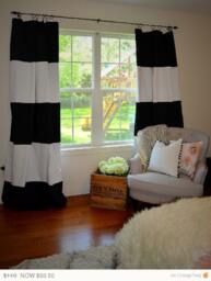 Custom Black & White Striped Cotton Curtains Color Block Decor - thumbnail 1