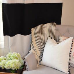 Custom Black & White Striped Cotton Curtains Color Block Decor - thumbnail 3