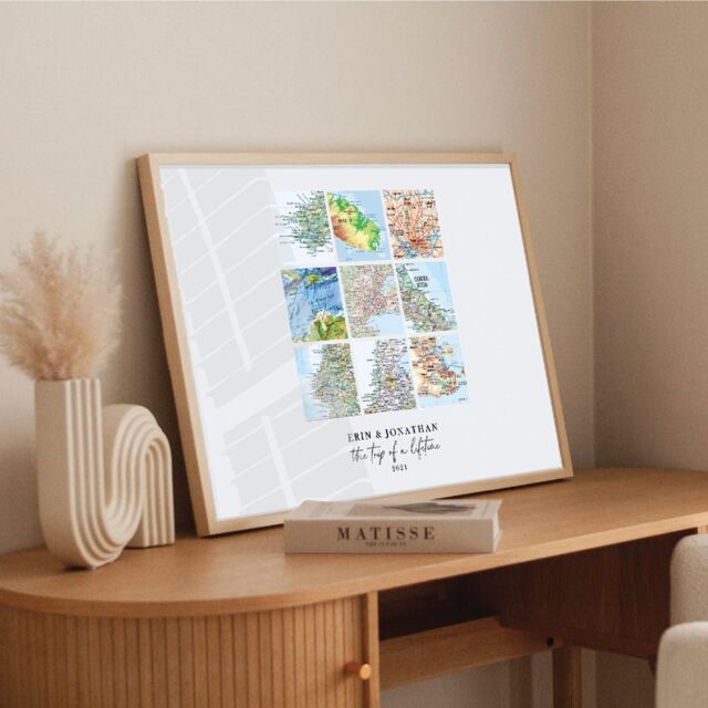 Custom Map Print Personalised Travel Wall Art Atlas Locations Anniversary Gift Romantic Present Couples Vacation Destination Poster - image 1