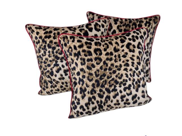 "Leopard Print Velvet Cushion Cover With Cerise Piping 16"", 18"", 22"", & 18"" X 12"", 20"" 14" - image 1