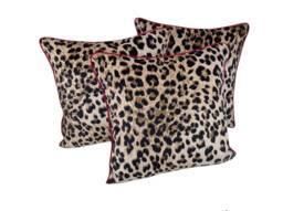 "Leopard Print Velvet Cushion Cover With Cerise Piping 16"", 18"", 22"", & 18"" X 12"", 20"" 14" - thumbnail 1