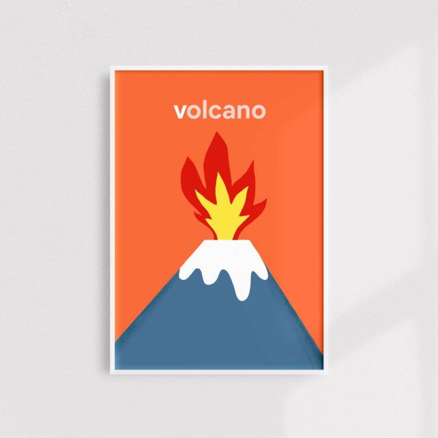 Volcano Art Print Kids' Room Decor, Orange Lava - image 1