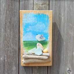 Handmade Seagull Wall Art Reclaimed Wood, Driftwood & Beach Finds Coastal Decor - thumbnail 2