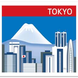 Tokyo Skyline Print, & Mt. Fuji, Japan Horizontal Art, Japanese Wall Loose Petals City Print - Style E8-O-Tok - thumbnail 3