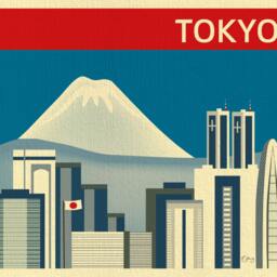 Tokyo Skyline Print, & Mt. Fuji, Japan Horizontal Art, Japanese Wall Loose Petals City Print - Style E8-O-Tok - thumbnail 2