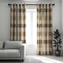 Neutral Brown Check Curtains, Rustic Farmhouse Drapes, Made To Measure Window Panels With Earth Tone Plaid For Living Room Or Bedroom - thumbnail 1