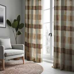 Neutral Brown Check Curtains, Rustic Farmhouse Drapes, Made To Measure Window Panels With Earth Tone Plaid For Living Room Or Bedroom - thumbnail 3