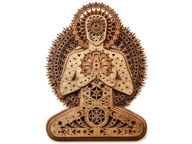 Laser Cut Wood Meditation Art Sacred Geometry Mandala Wall Decor Visionary Yoga Divine Being Buddhis Buddha - image 1
