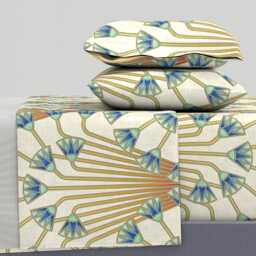 Art Deco Sheets - Papyrus Flowers Light By Analinea Egyptian Flower Neutral Gold Cotton Sateen Sheet Set Bedding Spoonflower