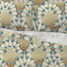Art Deco Sheets - Papyrus Flowers Light By Analinea Egyptian Flower Neutral Gold Cotton Sateen Sheet Set Bedding Spoonflower - thumbnail 3