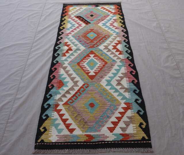2'8x6'7 Ft Runner Rug, Flatweave Kilim Geometric Patterns Rug, Afghan Handmade Wool Short Hallway Runner, Kitchen - image 1