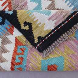 2'8x6'7 Ft Runner Rug, Flatweave Kilim Geometric Patterns Rug, Afghan Handmade Wool Short Hallway Runner, Kitchen - thumbnail 4