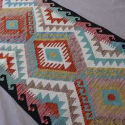 2'8x6'7 Ft Runner Rug, Flatweave Kilim Geometric Patterns Rug, Afghan Handmade Wool Short Hallway Runner, Kitchen - thumbnail 3