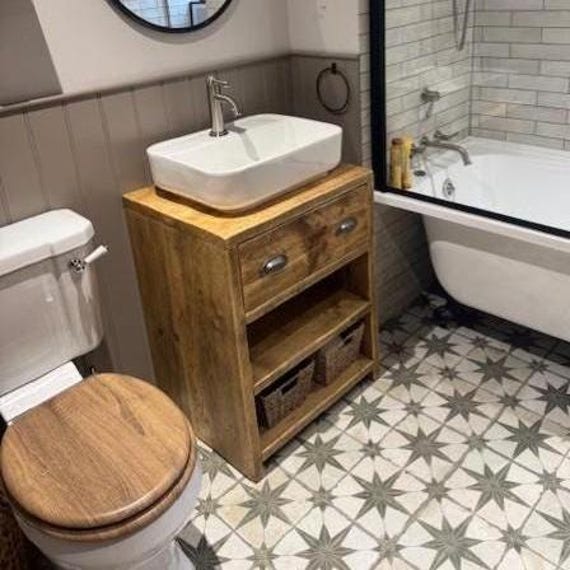 Woolwich - Handmade Bathroom Vanity Unit, Rustic Solid Wood Sink Custom Built Basin Cabinet - image 1