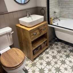 Woolwich - Handmade Bathroom Vanity Unit, Rustic Solid Wood Sink Custom Built Basin Cabinet - thumbnail 1