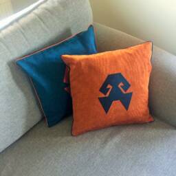 Silk Pillow Set, 16x16 Pillow Set, Cushion, Bohemian Cover, Blue & Orange Decorative Pillowcase, Bohochic Decor - thumbnail 2