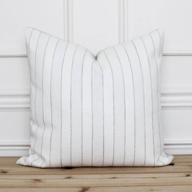 White Stripe Pillow Cover - Linen Farmhouse Traditional Decorative Pillows Striped Boho -- Layla - image 1