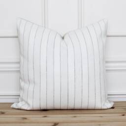 White Stripe Pillow Cover - Linen Farmhouse Traditional Decorative Pillows Striped Boho -- Layla - thumbnail 1
