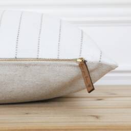 White Stripe Pillow Cover - Linen Farmhouse Traditional Decorative Pillows Striped Boho -- Layla - thumbnail 2