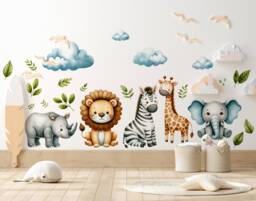 Watercolor Safari Animals Wall Decals Peel & Stick Nursery Decor - thumbnail 1