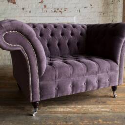 British Handmade 1.5 Seater Aubergine Textured Velvet Chesterfield Snuggle Chair, Armchair - thumbnail 2