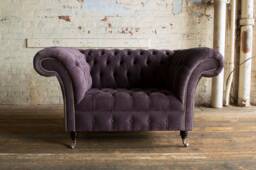 British Handmade 1.5 Seater Aubergine Textured Velvet Chesterfield Snuggle Chair, Armchair
