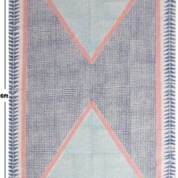 Hand Block Printed Cotton Dhurrie Rug Boho Garden Decor - thumbnail 3
